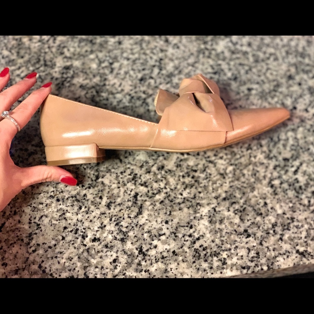 Zara dressy loafers nude faux leather sz 38 (bow)
